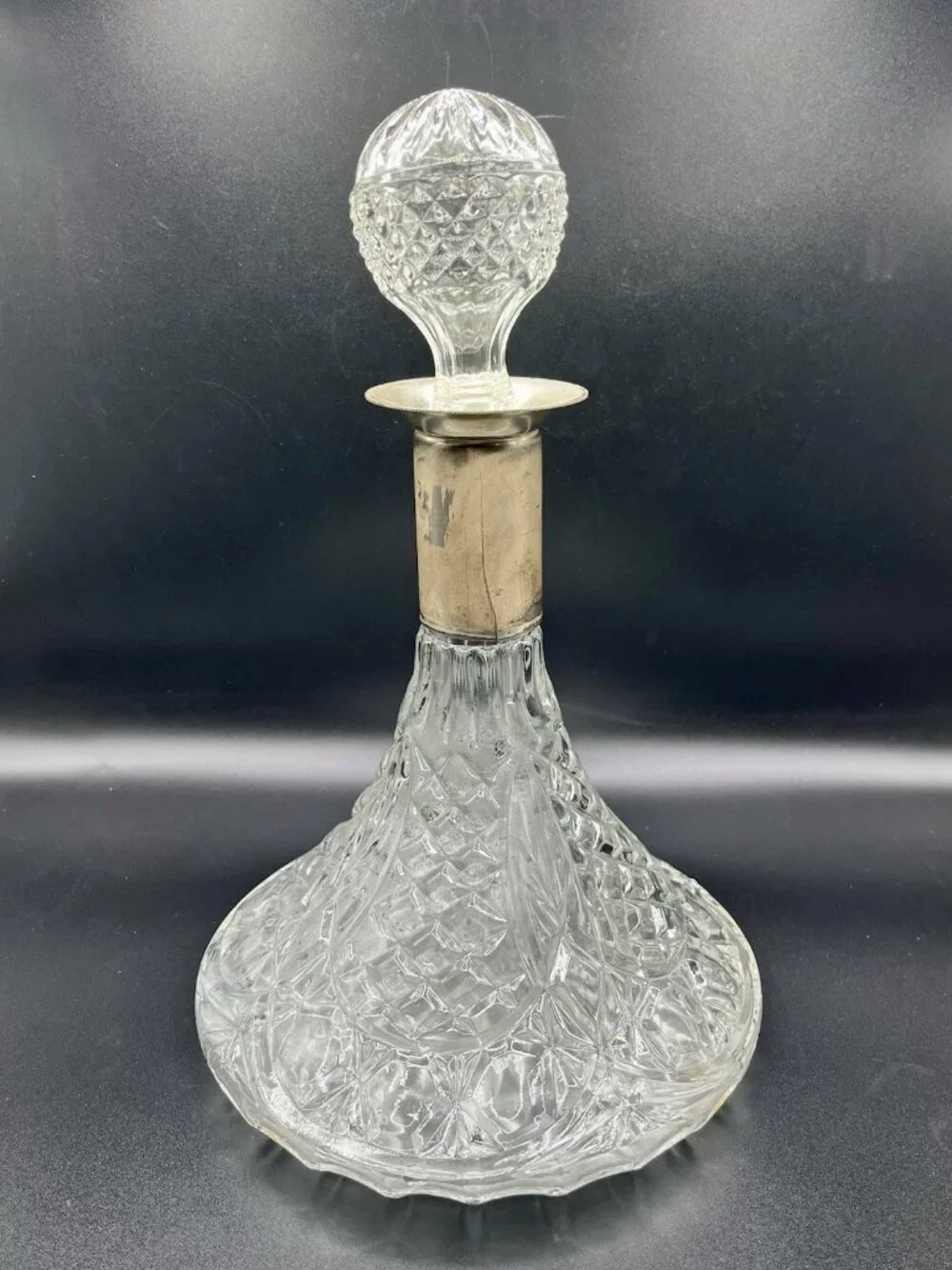 Vintage Pressed Glass Decanter Diamond Atomic Barware Bottle Hollywood MCM